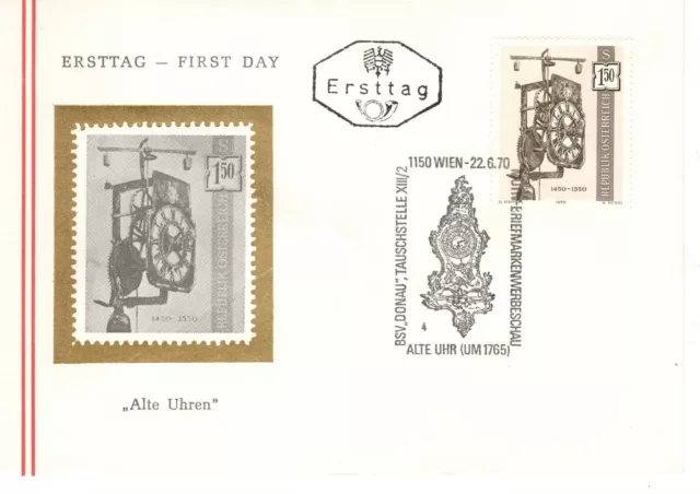 FDC Österreich Alte Uhren 1970 6 Umschläge