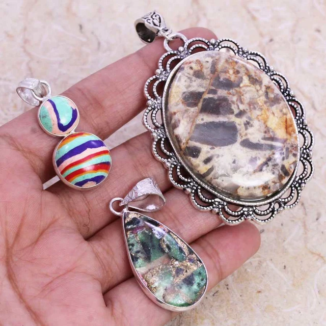 Picasso Jasper 925 Silver Plated Handmade Pendant Wholesale Lot of 1.5-2.5" Gift