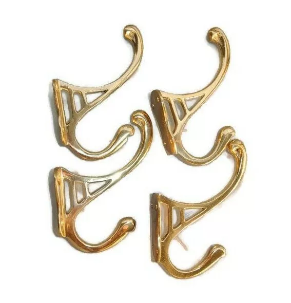 4 POLISHED COAT HOOKS door solid brass furniture antiques vintage old style 4 "B