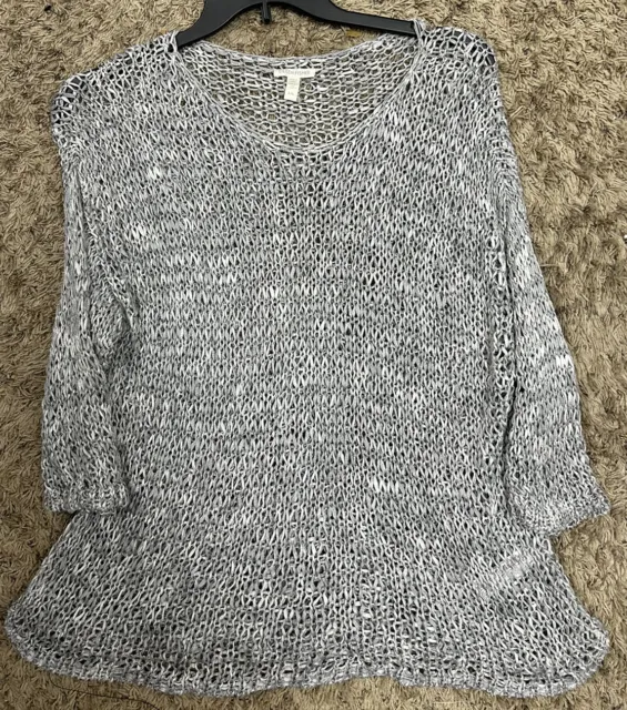 Eileen Fisher Womens Size L Gray 1/2 Sleeve Open Knit Cotton Sweater Top (M7)