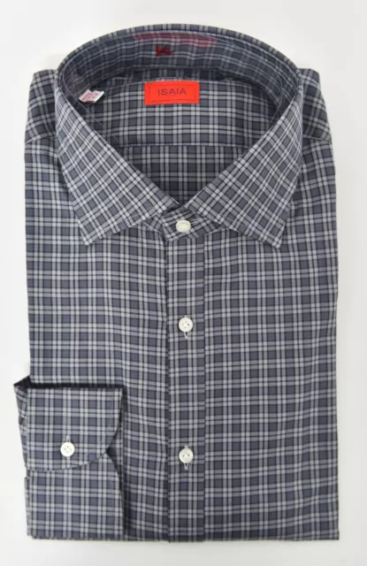 NWT ISAIA Napoli Gray Check Cotton Classic Fit Point Collar Dress Shirt 17 / 43