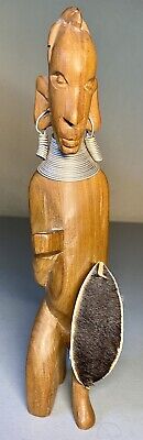 Vintage Hand Carved Wood African Kenyan Folk Art Tribal Warrior Figurine 8” Nice