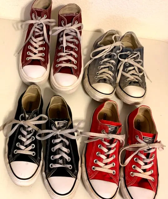 Lot of 4 CONVERSE Chuck Taylor All Star Low Hi Top Sneakers Red Bl Gr Pur Size 8