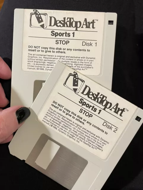Vintage Desktop Art Floppy Disks Sports 1 Apple Macintosh 1986 3.5” Design