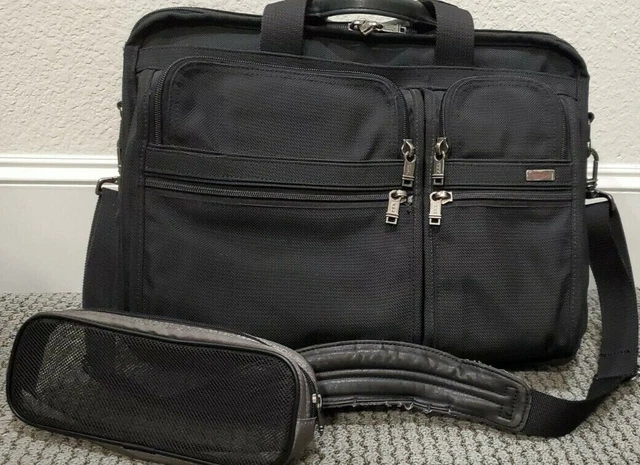 TUMI Expandable Briefcase Computer Bag 26060D4 Black Nylon, 2-Way Shoulder Strap