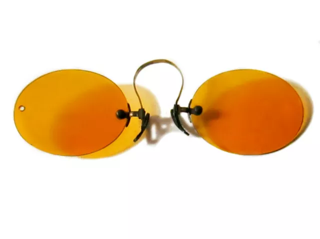 Antique Amber Pince Nez Sunglasses Orange Civil War Glasses Vtg Glasses