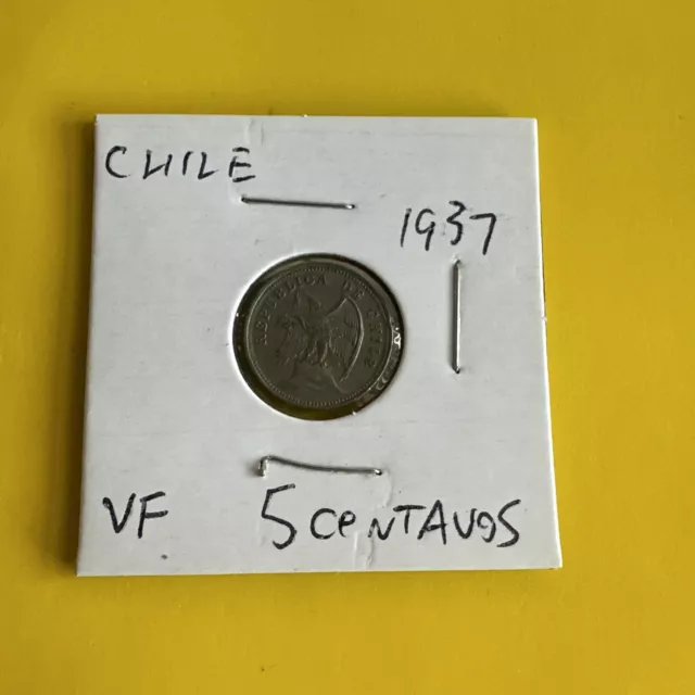 1937 Chile 5 Centavos - VF - Copper-Nickel World Coin 3