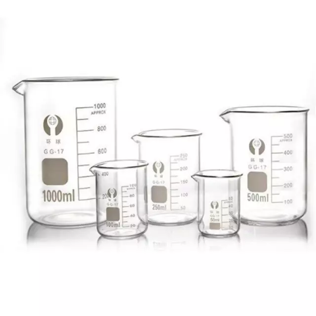 BEAKERS, Borosilicate Glass Graduated Laboratory Low Form Beakers, 4 sizes