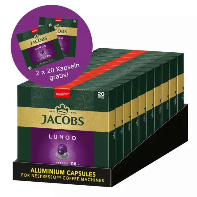 JACOBS Lungo 8 Intenso 200 Nespresso®* kompatible Kaffeekapseln +2x20 gratis