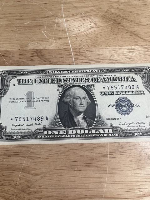 1957 A Uncirculated Silver Certificate Star Note Blue Seal 1 Dollar Bill 3