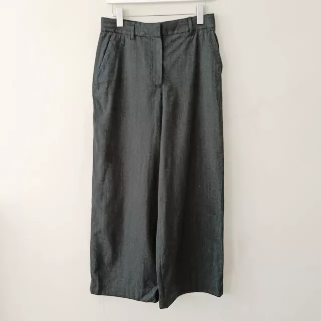 COS Womens Dark Grey Wool Blend Wide Straight Leg Trousers size 38 UK 10