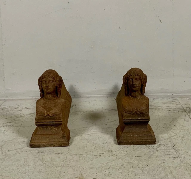 Pair french 19 th century cast iron Marie Antoinette firedogs