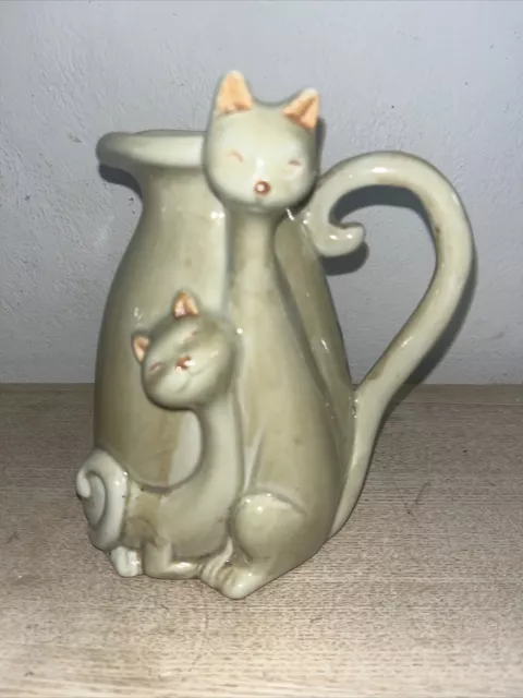 Whimsical Cats Pottery Cat Lover Stoneware Pitcher Vase Creamer Studio Pottery