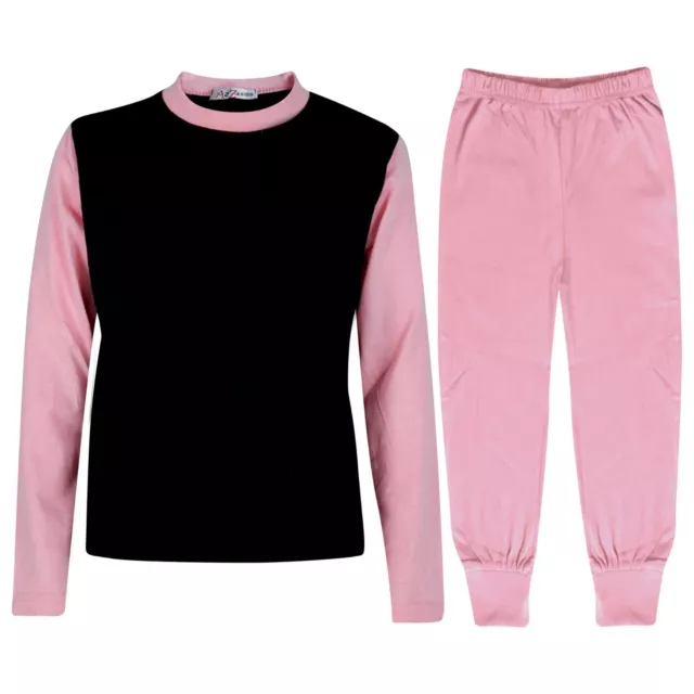 Kids Girls Baby Pink Color Contrast Pjs Plain Stylish Pyjamas Set Age 2-13 Years