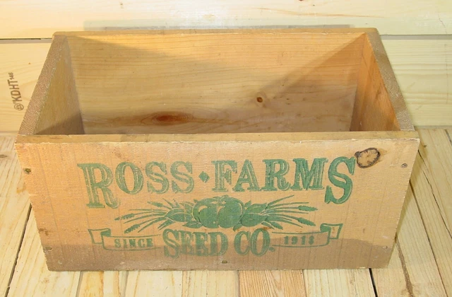 Antique Wooden Seed Crate, Ross Farms Seed Co, Rustic Advertising Crate