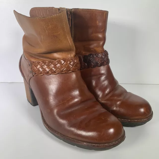 Clarks Leather Ankle boots Tan Brown Side Zip Heeled Boots Heel 3" UK 8 D