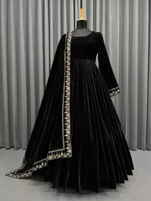 Amazon.com: indian Winter Wedding Party Special designer velvet Black heavy  Anarkali gown Dress 1283 (s) : Clothing, Shoes & Jewelry