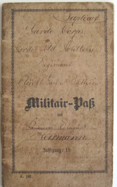 Militärpass 1866, Garde Feld Artillerie