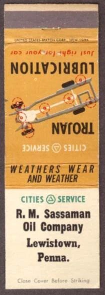 Cities Service Trojan Lubre Lewistown PA matchcover
