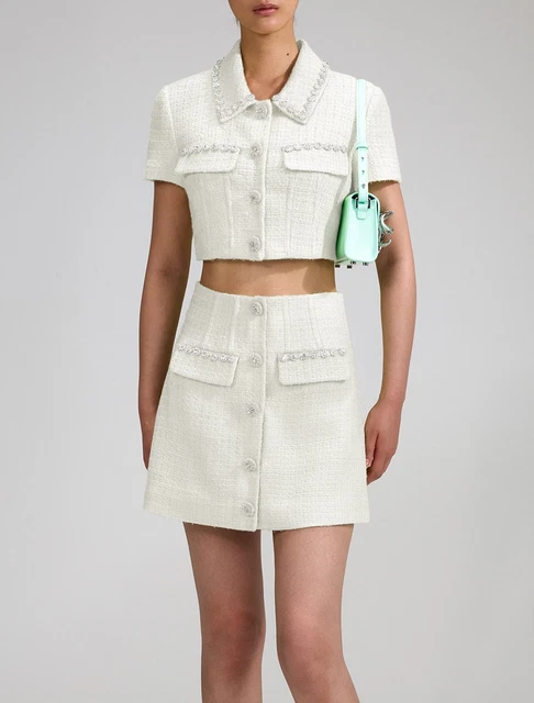 Self-Portrait Women Wool Outfits Short Sleeve Short Cardigan / A-line Mini Skirt