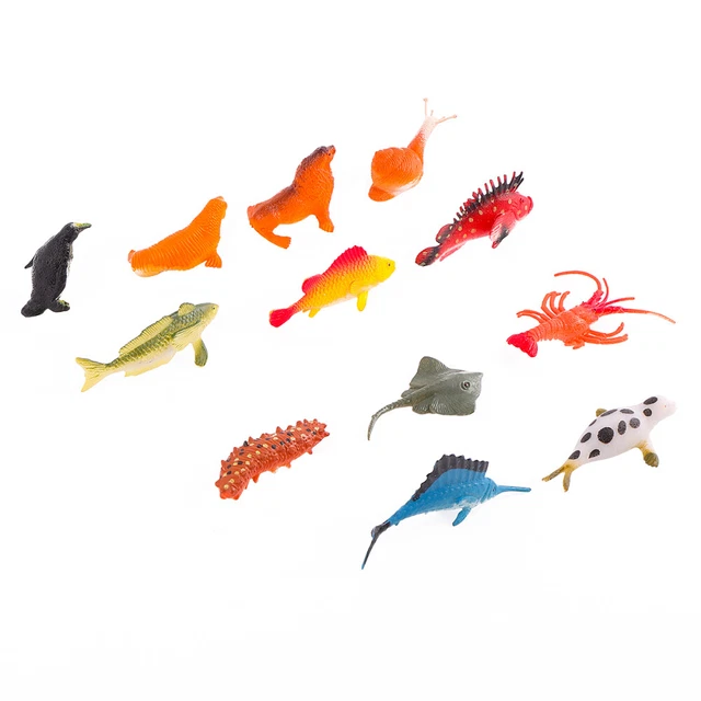 12 PIEZAS / Set de simulación modelo de animal submarino Solid Wildlife figura de escritorio