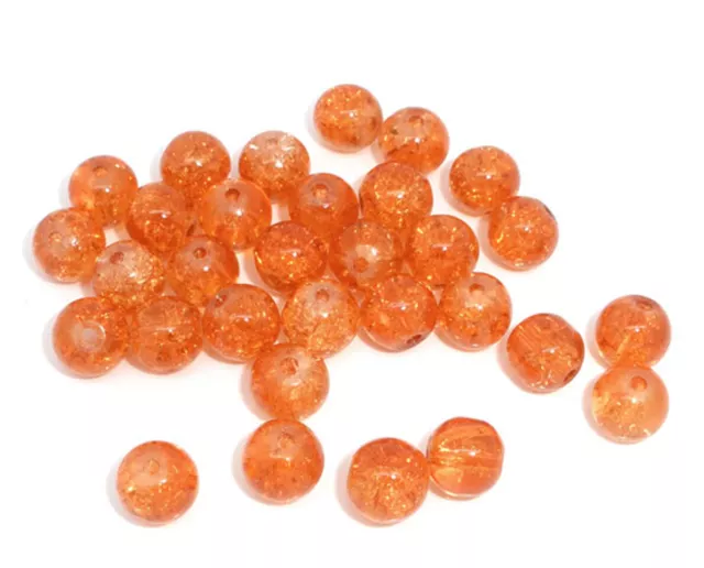 100 Orange Crackle Glass Beads - 8mm - Hole 1.2mm -Jewellery Making Beads J05637
