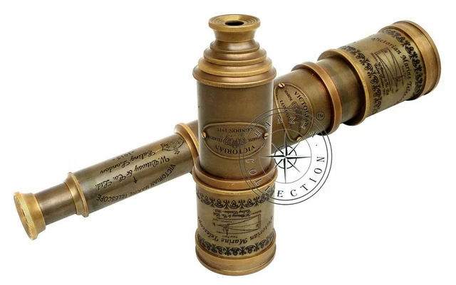 Antique Brass Nautical Pirate Spyglass Telescope - 18" Handheld Leather Telescope With Wood Case