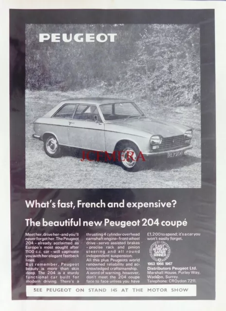 PEUGEOT '204' Coupe, Original 1967 Motor Car Advert : 660-143