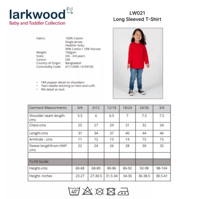 Larkwood Baby langärmeliges T-Shirt LW021 - Kinder Rundhalsausschnitt Baumwolle Top T-Shirt 2