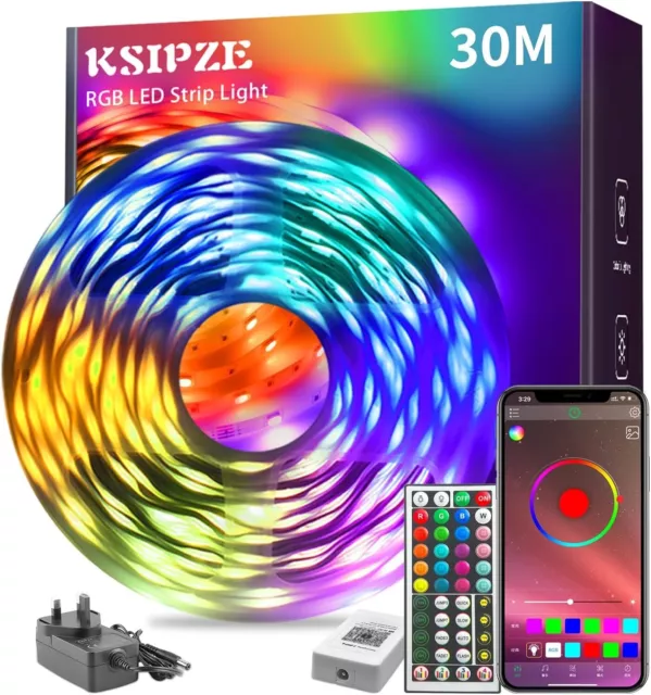 KSIPZE 30m LED Streifen Lichter RGB Musik Sync Farbwechsel, Bluetooth LED Lichter