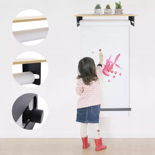 Wall Mounted Kraft Paper Dispenser & Cutter 24" w/ Paper Roll, Wood Shelf School