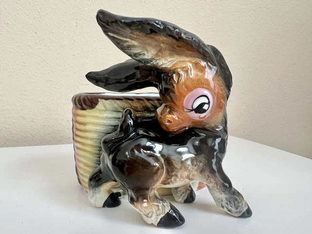Vintage Donkey Mule Kitsch Planter Ceramic Figurine Mcm Decor Big Ear Eye