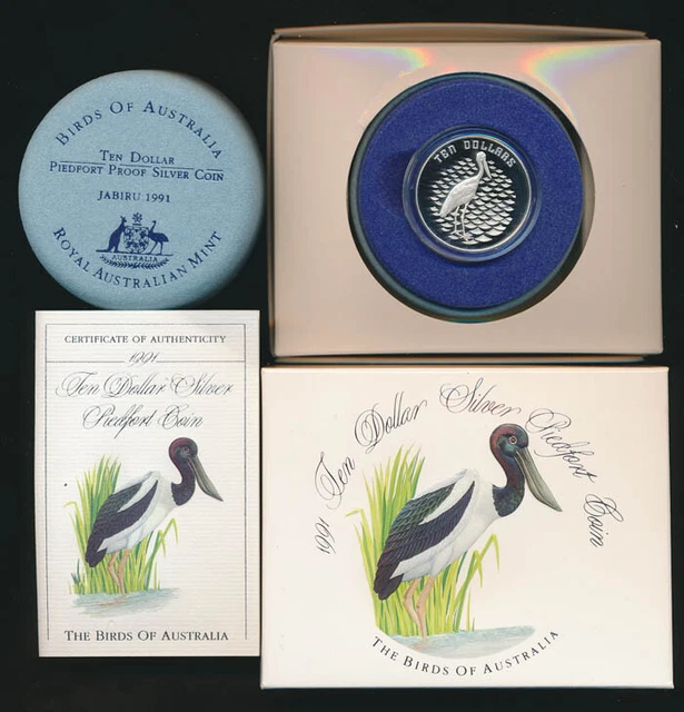Australia: 1991 $10 Jabiru Piedfort, 1.19oz Silver,RAM Issue Price $86, , Cased