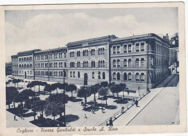 Cagliari - Piazza Garibaldi E Scuola A. Riva - Cartolina Viaggiata