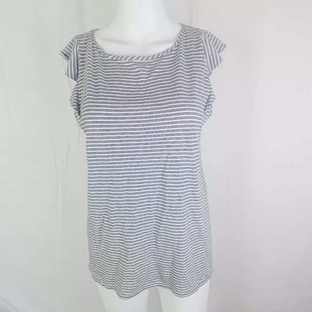 Ann Taylor Loft Striped Sleeveless Ruffle Sleeve Tank Top Blouse Size Medium