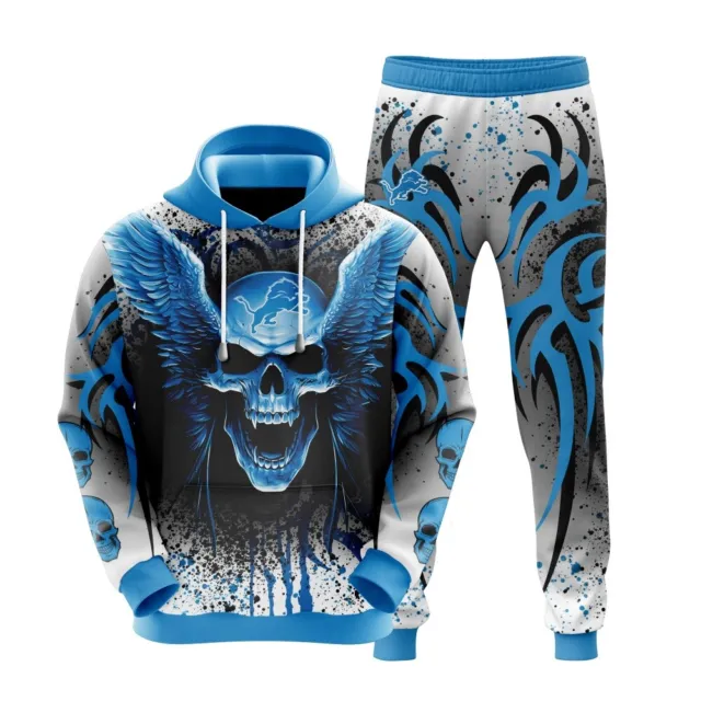 Detroit Lions Mens Hoodie Sweatpants Suit Casual Sweatshirt Jumpers Activewear