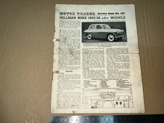 Motor Trader Service Data Sheet 247 Hillman Minx 1955 1956 ohv models