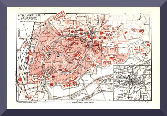 +Strassburg+ antiker Stadtplan+ 1895 +Strasbourg, Kehl, Esplanade, Contades+