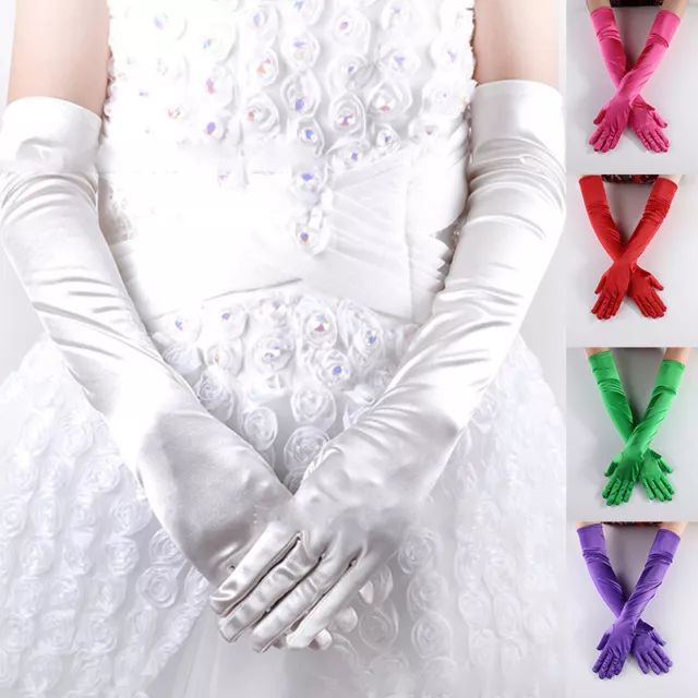 Classic LONG SATIN GLOVES Opera Costume Bridal Party Prom Wedding Womens Ḵ