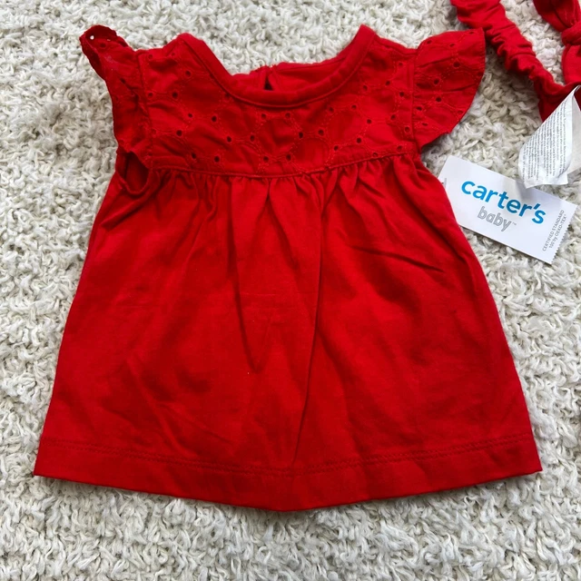 Carters Baby Infant 6 Month Outfit 3 Piece Top Bottoms Headband Red Floral NWOT 5