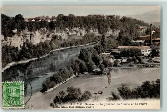 10588124 - Genève Jonction de l Arve et du Rhone Genf 1908