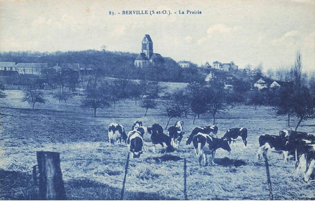 95 Berville Ae#Dc1014 La Prairie Et Ses Vaches Au Fond L Eglise