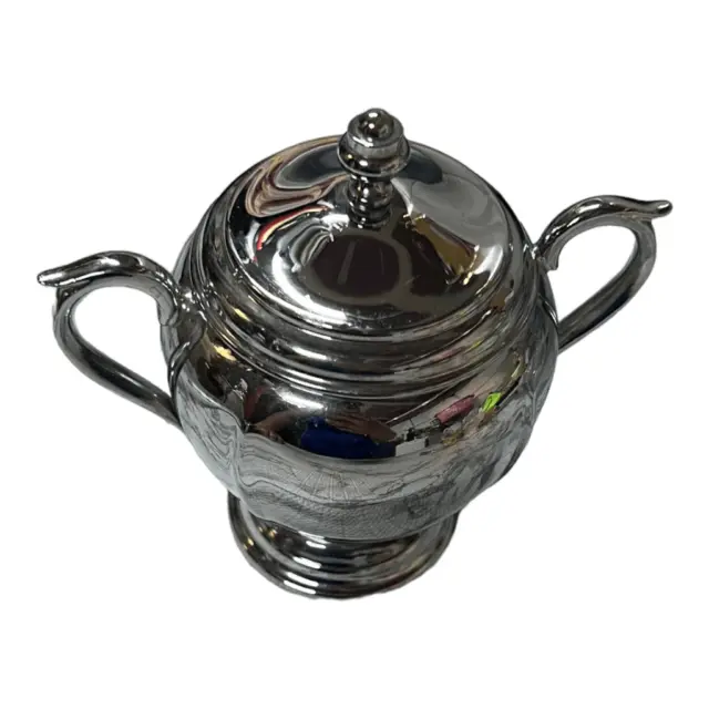 Vintage Polished Chrome Creamer Farber Bros. Sugar bowl with lid preowned