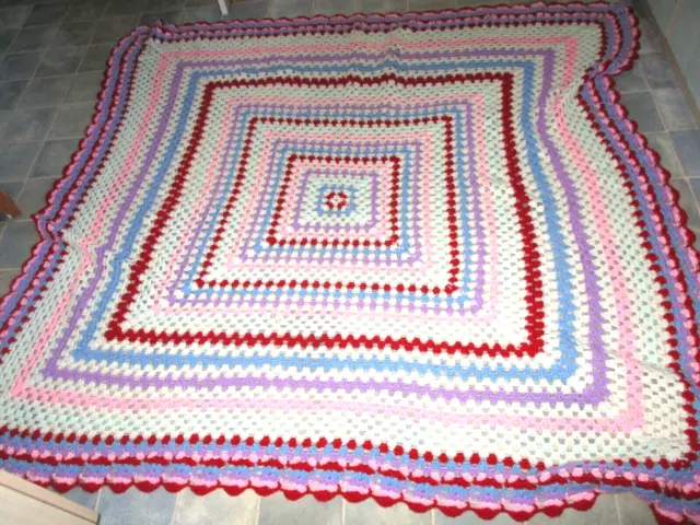 CROCHET BLANKET LARGE PINK,BLUE ,PURPLE ETC VGC fab for camper van