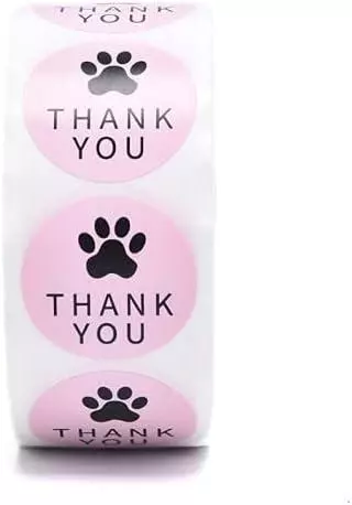 Thank You Business Sticker Thank You Pink Paw Birthday Parcel Mail Seal 25mm