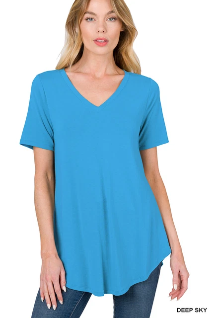 Womens Zenana Relaxed Fit V Neck TShirt Short Sleeve Rayon Size S M L XL USA