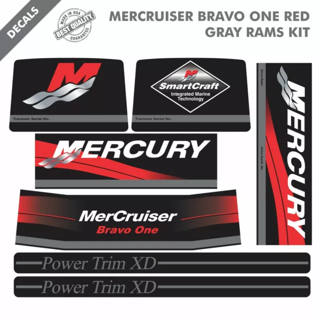 2016 Mercruiser Bravo One Red Decals Kit Gray Rams Sticker Set |58