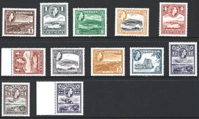 ANTIGUA 1953/1965, QE II DEFINITIVES - SHORT SET (12) , S.G 120a-129, 165 MNH**