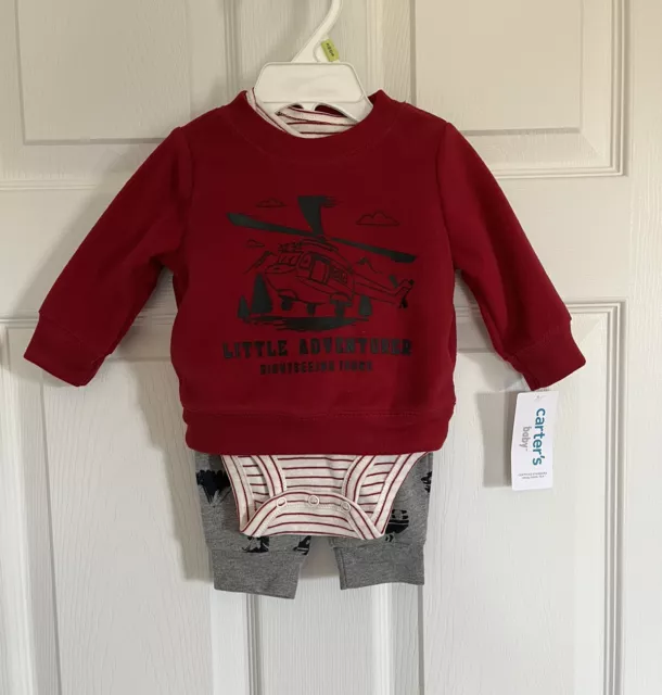 New Infant Baby Boy Clothes Carters 3 Months Bodysuit Sweatshirt Pants Set