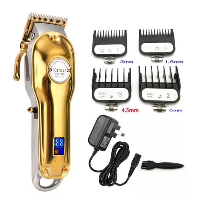 All metal Barber Professional Hair Clipper Electric Cordless LCD Trimmer Silver